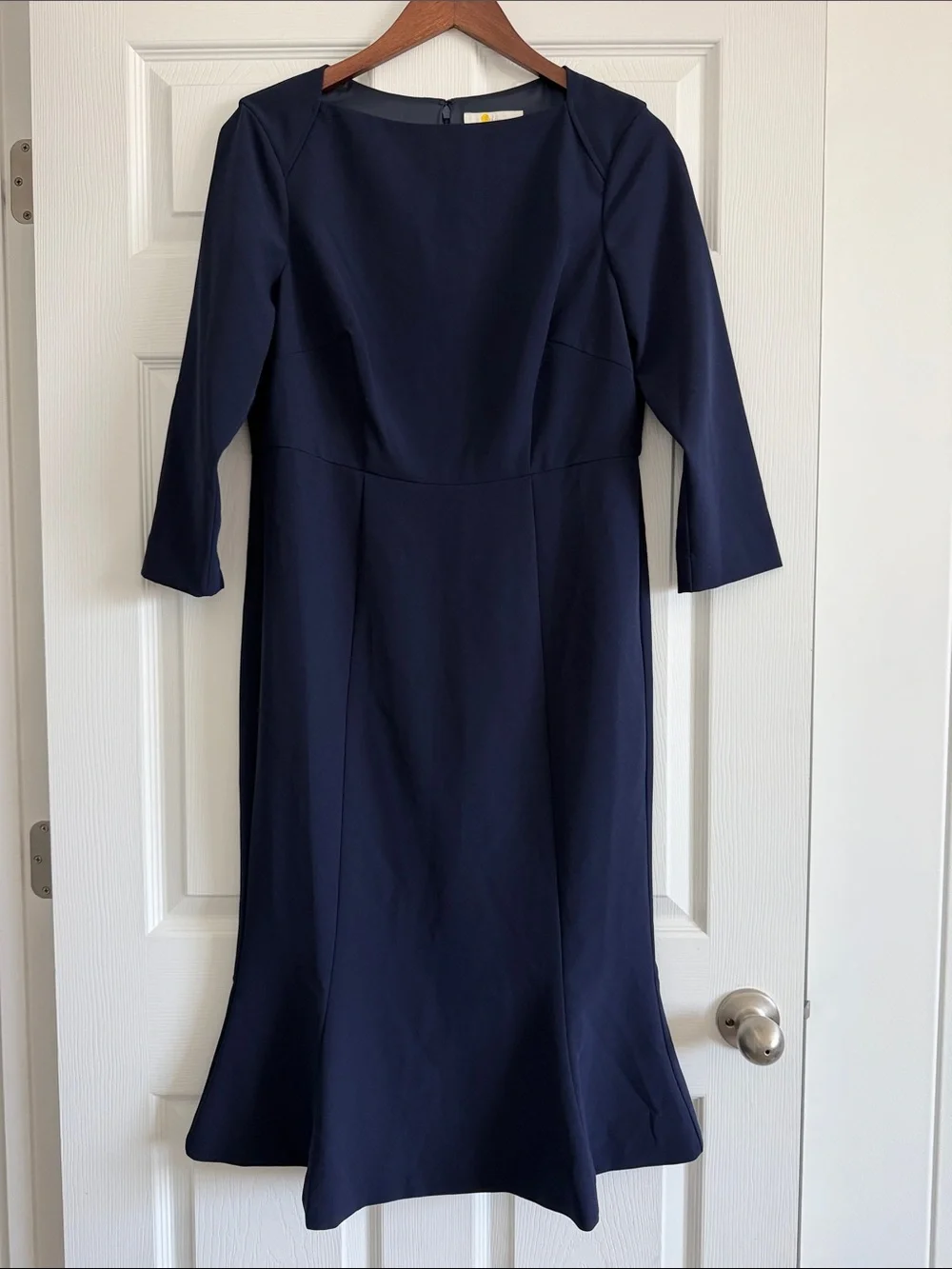 Boden Navy Blue Fit Flare Midi Dress 3/4 Sleeve Work Career Size 8L Long
